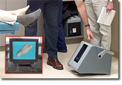 Videometric scanning of a foot with one of the test beta units. Click to view larger image.
